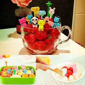 Set of 36 JeVenis Cute Animals Food Picks Mini Cartoon Toothpick Fruit Forks for Bento Box Lunch Box Decorative