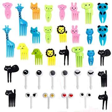 Set of 36 JeVenis Cute Animals Food Picks Mini Cartoon Toothpick Fruit Forks for Bento Box Lunch Box Decorative