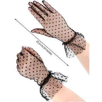 Boao Women Short Lace Glove Floral Courtesy Lace Glove for Wedding Tea 1950's Party Costume Favors(Black)