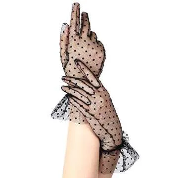 Boao Women Short Lace Glove Floral Courtesy Lace Glove for Wedding Tea 1950's Party Costume Favors(Black)