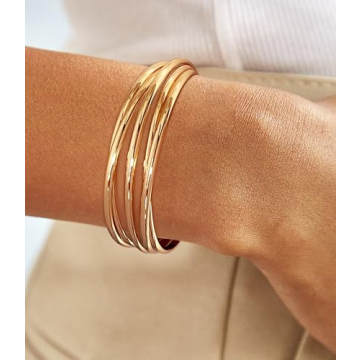 ENSKEFEN Elegant Gold Cuff Bracelet for Women Adjustable