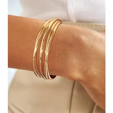 ENSKEFEN Elegant Gold Cuff Bracelet for Women Adjustable
