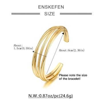 ENSKEFEN Elegant Gold Cuff Bracelet for Women Adjustable