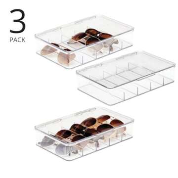 mDesign Plastic Stackable Eyeglass Case Storage Organizer with Hinged Lid for Unisex Sunglasses, Rea...