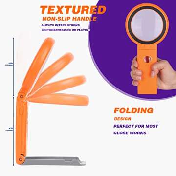 30X 40X Magnifying Glass with Light and Stand, Foldable Handheld Magnifying Glass 18 LED Illuminated Lighted Magnifier for Macular Degeneration, Seniors Reading, Close Work, Coins, Jewelry (Orange)