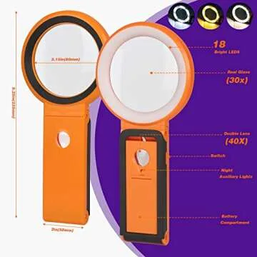 KIBTOY 30X 40X Magnifying Glass with Light and Stand