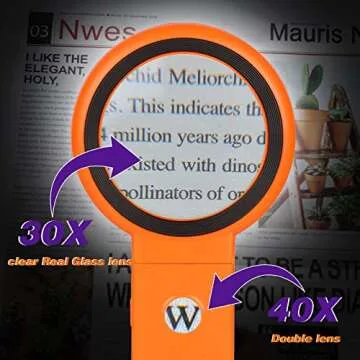 KIBTOY 30X 40X Magnifying Glass with Light and Stand