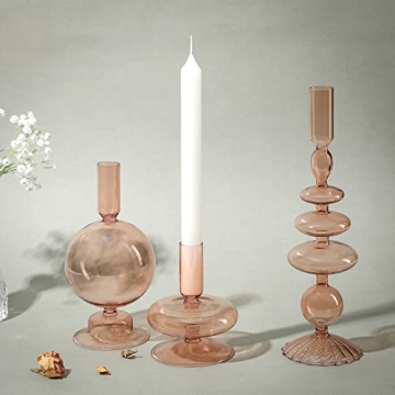 Rtteri 3 Pcs Glass Taper Candle Holders with Elegant Wavy Design for Home Party Centerpiece