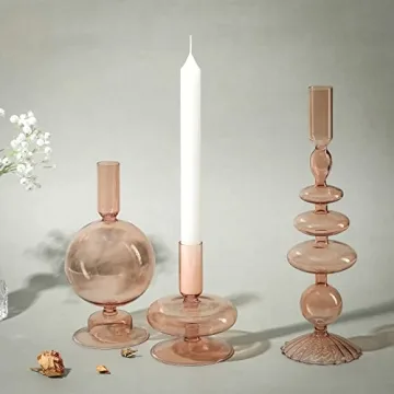 Rtteri 3 Pcs Glass Taper Candle Holders with Elegant Wavy Design for Home Party Centerpiece