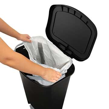 Glad 13 Gallon Trash Can, 2 Pack | Plastic Kitchen Waste Bin with Odor Protection of Lid | Hands Free with Step On Foot Pedal and Garbage Bag Rings, Black, 2 Count