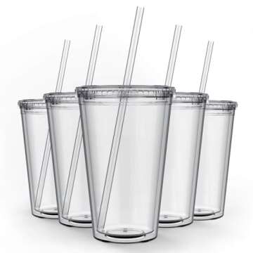 Maars Drinkware Bulk Double Wall Insulated Acrylic Tumblers with Straw and Lid (Set of 12), 16 oz, C...