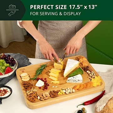ROYAL CRAFT WOOD Extra Large Cheese Board - Bamboo Cheese Board and Knife Set - Charcuterie Board Set, Charcuterie Platter & Serving Tray