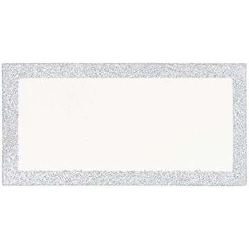 Amscan Elegant Silver Glitter Place Cards - 2" x 4" (Pack of 50) | Premium Glittered Paper, Fancy-Sh...