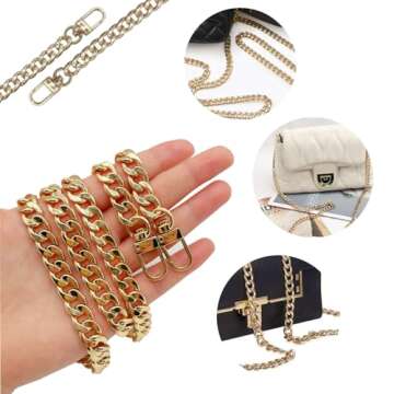 WEICHUAN 47"/120cm DIY Iron Flat Chain Strap Purse Chain Accessories Purse Straps Shoulder Cross Body Replacement Straps, with Metal Buckles (Gold)