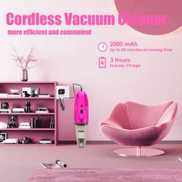 CALBEAU Car Interior Detailing Kit with Car Vacuum Cordless Rechargeable, 8000 PA Suction Portable Vacuum Cleaner with 15PCS Car Cleaning Kit, Pink Car Accessories for Women Gift
