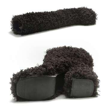 Yolkomo Platform Boots for Women Chunky Heel Fur Boots Y2K Platform Boots for Girls Knee High Block Heel Furry Boots Round Toe Wide Calf High Boots Black Size 5