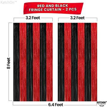 KatchOn Red and Black Fringe Curtain for Parties