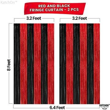 KatchOn Red and Black Fringe Curtain for Parties