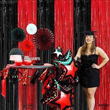 KatchOn Red and Black Fringe Curtain for Parties