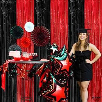 KatchOn Red and Black Fringe Curtain for Parties