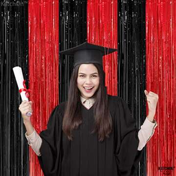 KatchOn Red and Black Fringe Curtain for Parties