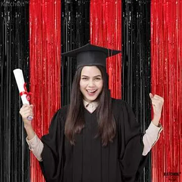 KatchOn Red and Black Fringe Curtain for Parties