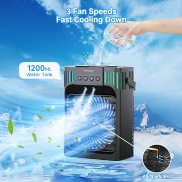 Portable Air Conditioners, Evaporative Air Cooler with Remote, 3 Speed Humidify & 7 LED Light, 2-8H ...