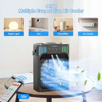 Portable Air Conditioners, Evaporative Air Cooler with Remote, 3 Speed Humidify & 7 LED Light, 2-8H Timer, 1200ML Cooling Fan Mini Air Conditioner for Room Car Camping