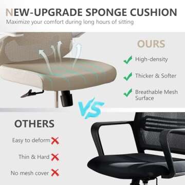 Ergonomic Office Chair, High Back Comfy Desk Chairs - Home Swivel Computer Chair with Adjustable Headrest, Flip-up Armrest Lumbar, Tilt Function Backrest, PU Rolling Wheels Capacity 350LBS (Khaki)