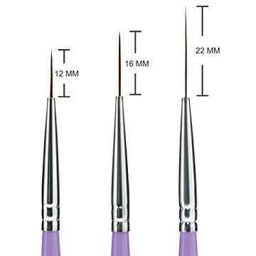 Beaute Galleria 3 Pieces Nail Art Long Striper Brush Set (12mm, 16mm, 22mm) for Thin Long Fine Line, Detailer, Striping, Color Block, One Stroke