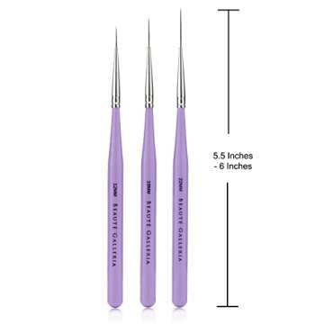 Beaute Galleria 3 Pieces Nail Art Long Striper Brush Set (12mm, 16mm, 22mm) for Thin Long Fine Line, Detailer, Striping, Color Block, One Stroke