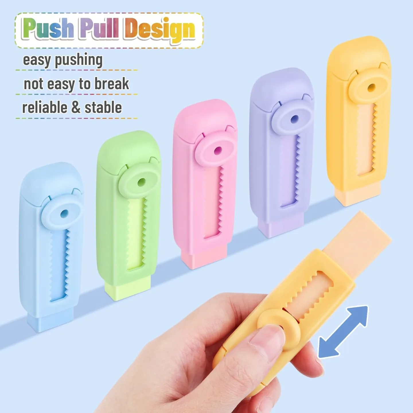Cute Sliding Retractable Pencil Erasers 10 Pack