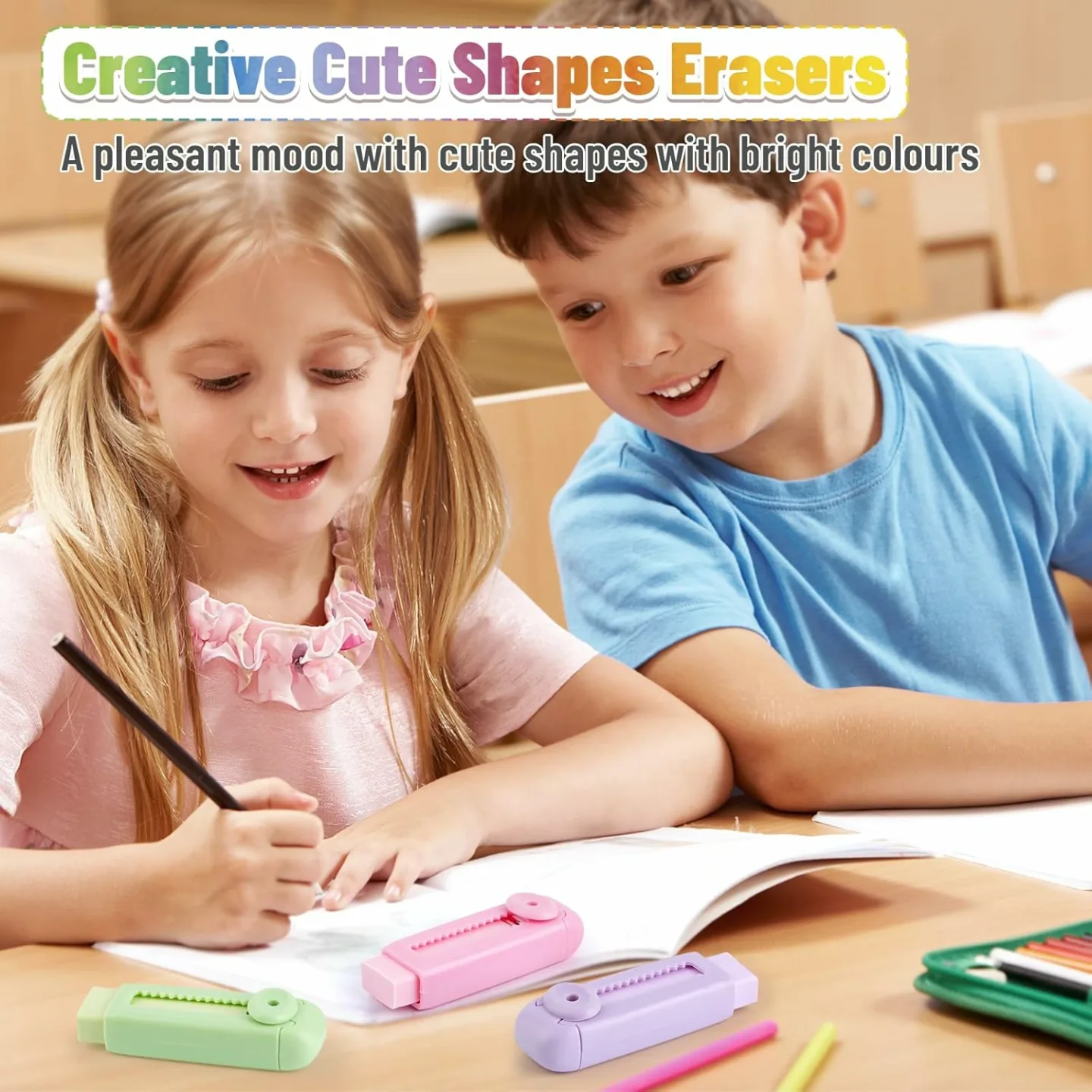 Cute Sliding Retractable Pencil Erasers 10 Pack