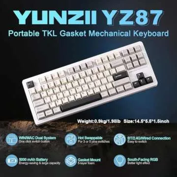 YUNZII YZ87 75% Gasket Mechanical Keyboard - Compact Hot Swappable, Wireless RGB Gaming Keyboard
