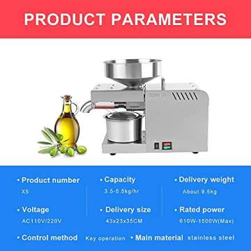 CGOLDENWALL Oil Press Machine Automatic Oil Extractor with Dual Temperature Control Cold/Hot Oil Expeller for Commercial Home Use, Stainless Steel for Nuts Walnut Linseed Almond Rapeseed Sesame
