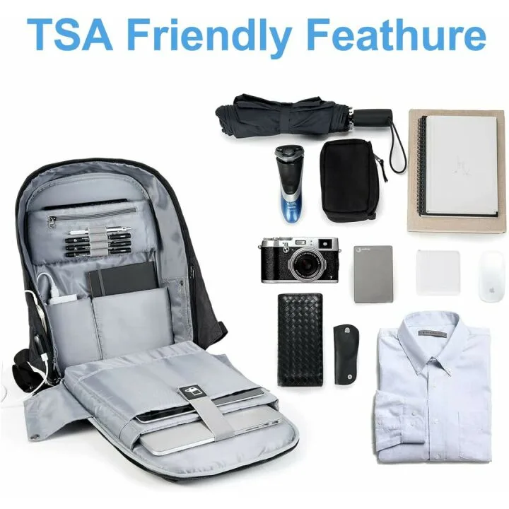 Anti Theft Laptop Backpack with USB Port - Black