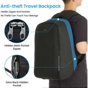 Anti Theft Laptop Backpack with USB Port - Black