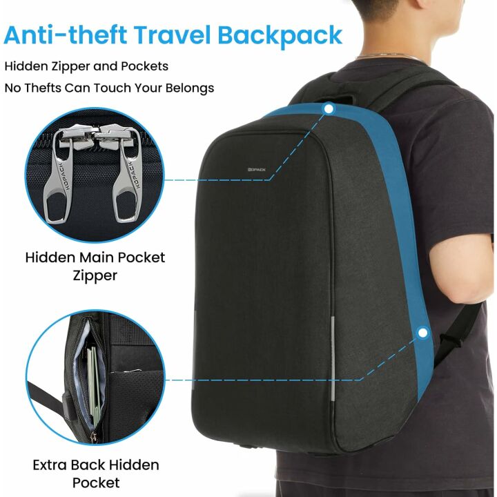 Anti Theft Laptop Backpack with USB Port - Black