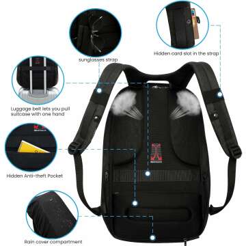 Anti Theft Laptop Backpack with USB Port - Black