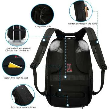 Anti Theft Laptop Backpack with USB Port - Black