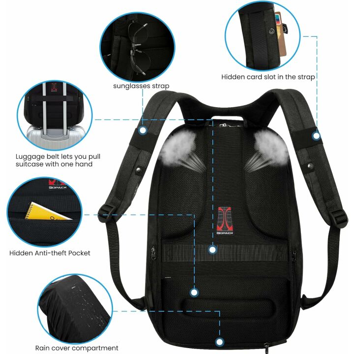 Anti Theft Laptop Backpack with USB Port - Black