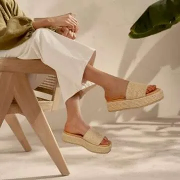 EQAUDES Platform Sandals Women's Espadrille Wedge Sandals for Women Beach Brown Sandals Outdoor Beac...