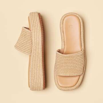 EQAUDES Platform Sandals Women's Espadrille Wedge Sandals for Women Beach Brown Sandals Outdoor Beach Straw Raffia Sandals Comfortable brown Sandals Size 6