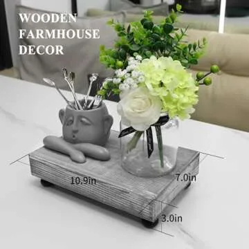 Besuerte Wood Riser for Kitchen Counter - Wood Risers for Decor Soap Stand 10.9x7 inch - Bathroom Tray Decor - Kitchen Counter Tray - Small New Home Decor Gift (Wood Pedestal Rustic Grey)