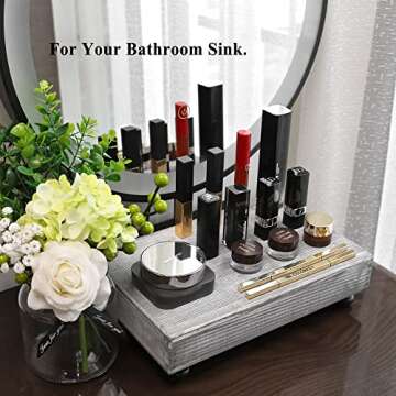 Besuerte Wood Riser for Kitchen Counter - Wood Risers for Decor Soap Stand 10.9x7 inch - Bathroom Tray Decor - Kitchen Counter Tray - Small New Home Decor Gift (Wood Pedestal Rustic Grey)