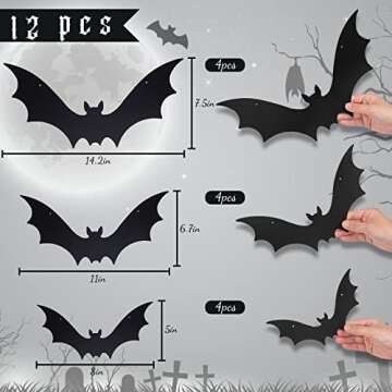 HiPatio Halloween Plastic Bats, 12PCS Black Hanging Bats Lifelike Spooky Bats for Outdoor Graden Yar...