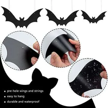 HiPatio Halloween Plastic Bats, 12PCS Black Hanging Bats Lifelike Spooky Bats for Outdoor Graden Yard Halloween Decorations Indoor Kids Party Wall Window Decals Home Decor