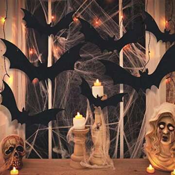 HiPatio Halloween Plastic Bats, 12PCS Black Hanging Bats Lifelike Spooky Bats for Outdoor Graden Yard Halloween Decorations Indoor Kids Party Wall Window Decals Home Decor