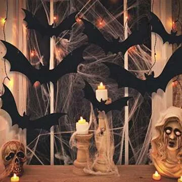 HiPatio Halloween Plastic Bats, 12PCS Black Hanging Bats Lifelike Spooky Bats for Outdoor Graden Yard Halloween Decorations Indoor Kids Party Wall Window Decals Home Decor