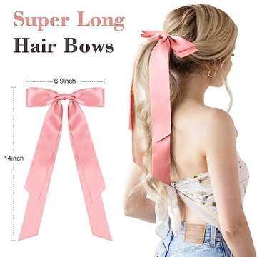 Large Satin Hair Bows Hair Ribbons for Women CEELGON 2PCS Big Long Rose Gold Ballet Style Hair Bows ...
